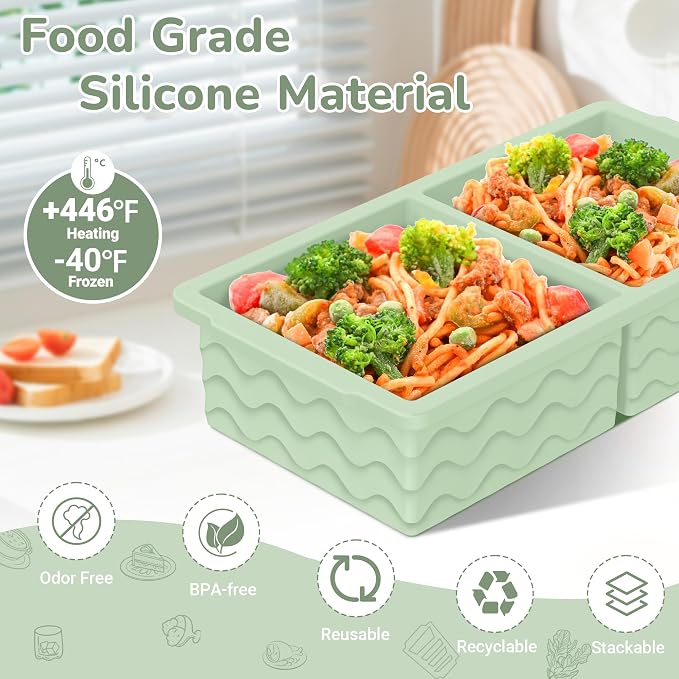 Silicone Freezer Trays with Lid (4-Pack), 1-Cup, 2-Cup, 1/2-Cup & 2-Tbsp Silicone Freezer Molds, Stackable Soup Freezer Meal Prep Containers,Ice Cube Tray for Making Sauce,Smoothies,Yogurt Bites - Image 2
