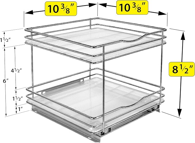 LYNK PROFESSIONAL® Pull Out Spice Organization for Cabinets - 10-3/8 inch Wide – Spice Rack for Inside Cabinets, Slide Out Spice Rack Organizer for cabinet – Pull Out Spice Rack, Sliding 2 Tier Chrome - Image 5