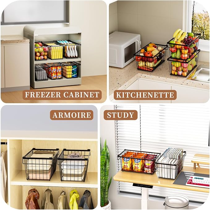 Enhanced Leak-Proof Bottom, Freezer Organizer Bins for 7 Cu.Ft,8 Pack) | Stackable Chest Freezer Organizer Bins, Baskets with Handles, Leak-proof Wire Storage Container Baskets for Sort Frozen Meats - Image 7