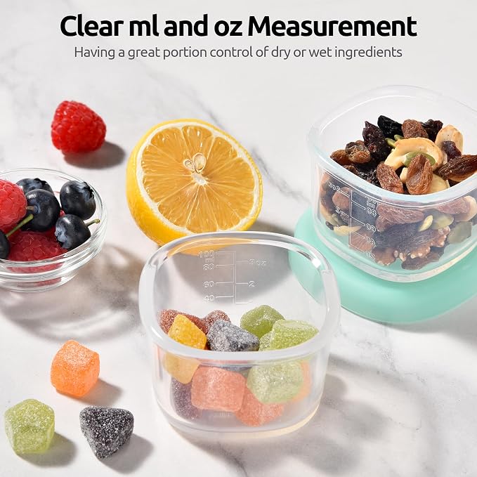 U-Taste Silicone Container with Lids, Small Mini Food Storage, 3oz * 2 | Food Grade Liquid Silicone, Leak-Proof Airtight Lids, Freezer & Microwave Safe, Mini Sauce Tupperware with Clear Measurements - Image 5
