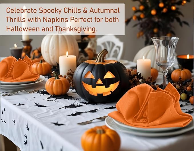 Ruvanti Cloth Napkins Set of 12, 18x18 Inches Napkins Cloth Washable, Soft, Durable, Absorbent, Cotton Blend. Table Dinner Napkins Cloth for Thanksgiving, Halloween Dinners Parties - Orange/Fall - Image 3