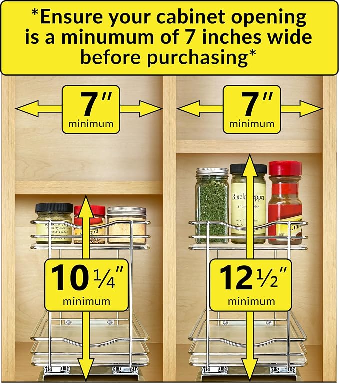LYNK PROFESSIONAL® Élite™ Pull Out Spice Organization for Cabinets - 6-3/8 inch Wide – Spice Rack for Inside Cabinets – Wood/Chrome - Sliding Spice Rack Organizer for cabinet – Spice Rack - 2 Tier - Image 4