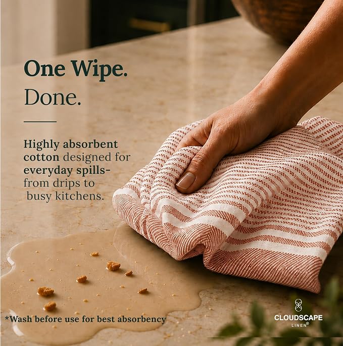 CSL Premium Cotton Kitchen Towels Set of 6,Absorbent,Quick Dry,18x28, Rust - Image 2