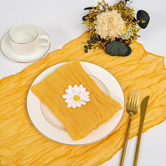 fani 100 Pack Gauze Cheesecloth Napkins, 20 x 20 in, Mustard | Wrinkled Table Napkins, Soft Cotton, Rustic Decorative, Weddings, Party, Dinner Table, Everyday Use - Image 3