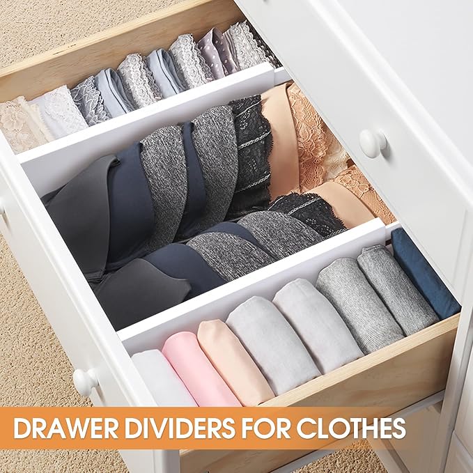 Bamboo Drawer Dividers, Adjustable Drawer Organizers, Fits 12.6–16" Drawers | 2.5" High, 4 Pack Expandable Drawer Separators for Kitchen, Nursery, Dressers & Office Storage, White - Image 4