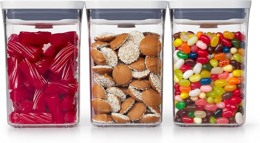 OXO Good Grips POP Small Square Airtight Food Storage Containers, 3-Piece | Airtight Food Containers, Stackable, One-Push Lid, Ideal for 1lb Flour, Sugar, Snacks, Space-Saving Square Design by Unknown