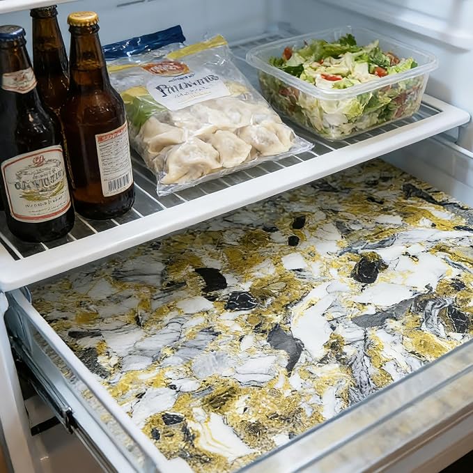 Drawer and Shelf Liner - Yellow Black Marble Pattern Non Adhesive | Non Slip Waterproof Easy-Clean Liner for Kitchen Cabinet, Refrigerator, Bathroom, Pantry Storage Drawers, 12 in x 10 Ft - Image 9