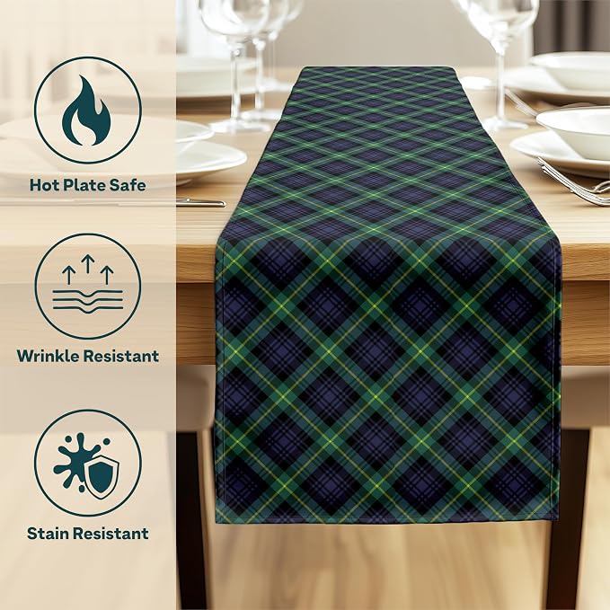 Fabric Textile Products | Blue & Green Tartan Tablerunner | Plaid Table Decor | 12" x 72" | Machine Washable and Stain-Resistant for Easy Care | Made in The USA - Image 3