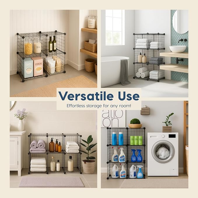 IRIS USA 6-Cube Modular Wire Cube Storage Organizer | Adjustable & Expandable Metal Shelving for Closet, Bathroom & Home Storage, Stackable Wire Grid - Image 5