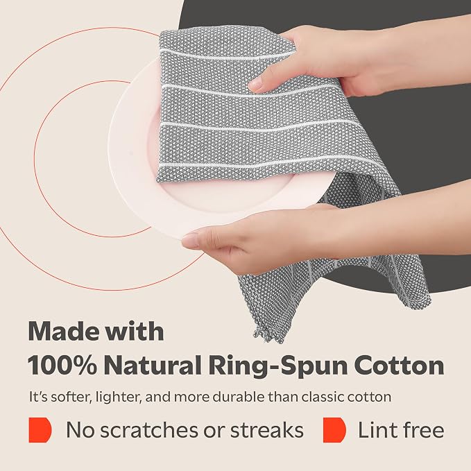 Zeppoli Classic Kitchen Towels - 6 Pack 100% Natural Cotton Towel Set, Reusable Wash Cloths, Absorbent Dish Towels, Machine Washable Hand Towels, Kitchen Essentials, 20” x 28” - Gray VAR - Image 3