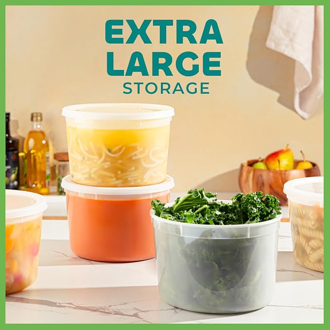 64 oz Plastic Containers with Lids - (Pack of 6) Food Storage Organizer Half Gallon Round Plastic Deli Container with Leak-Proof Lid, BPA-Free, Freezer, Dishwasher & Microwave Safe - Image 6