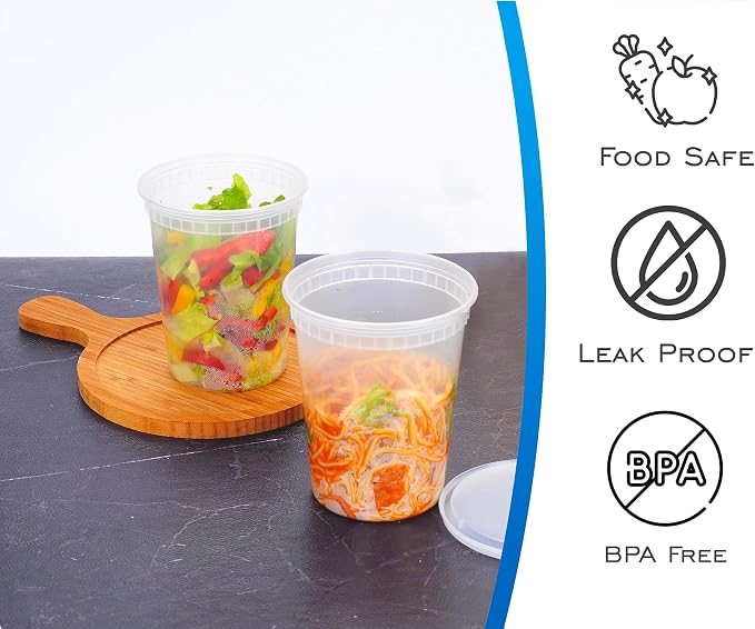 [32 OZ, 40 Sets Plastic Deli Food Storage Containers with Airtight Lids | Microwave-, Freezer-, Dishwasher-Safe | BPA Free | Heavy-Duty | Meal Prep | Leakproof | Recyclable (Pack of 2) - Image 2
