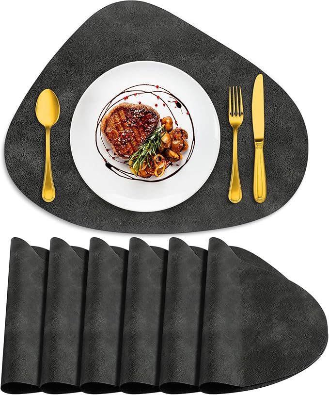 ADRIMER Placemats, Heat Resistant Round Placemats Set of 6 Washable 13 x 17 Inch, Waterproof Table Mats Wipeable for Kitchen, Dining Room Table Christmas Decor, Dark Grey by Adrimersdreamistobeanindispensablecompanioninyourlife