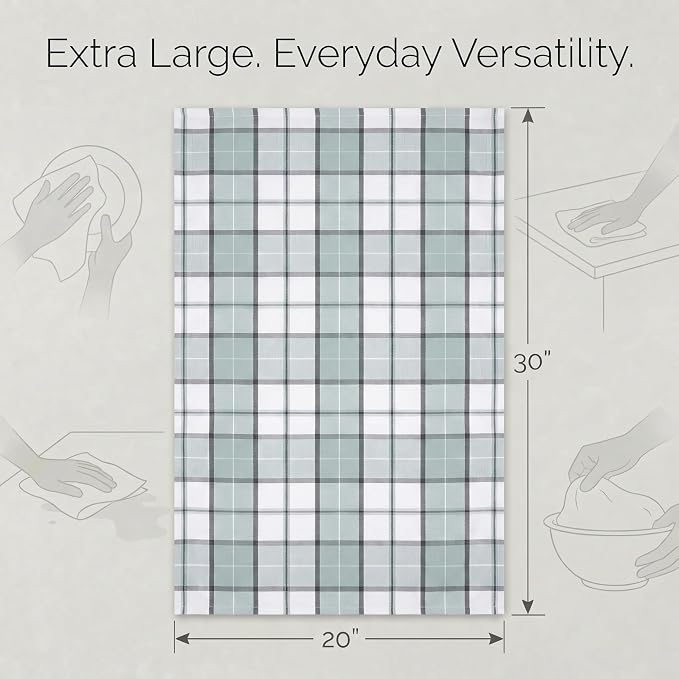Urban Villa Kitchen Towels Cotton Dish Towels 20”x30” (Set of 6) Majestic Checks - Image 3