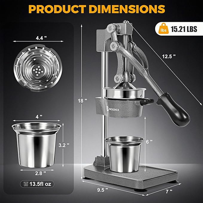 Cast Iron Manual Citrus Juicer Press, Heavy Duty Fruit Squeezer | Long-lever citrus press for oranges, grapefruit, and pomegranates with removable stainless steel parts - Image 6