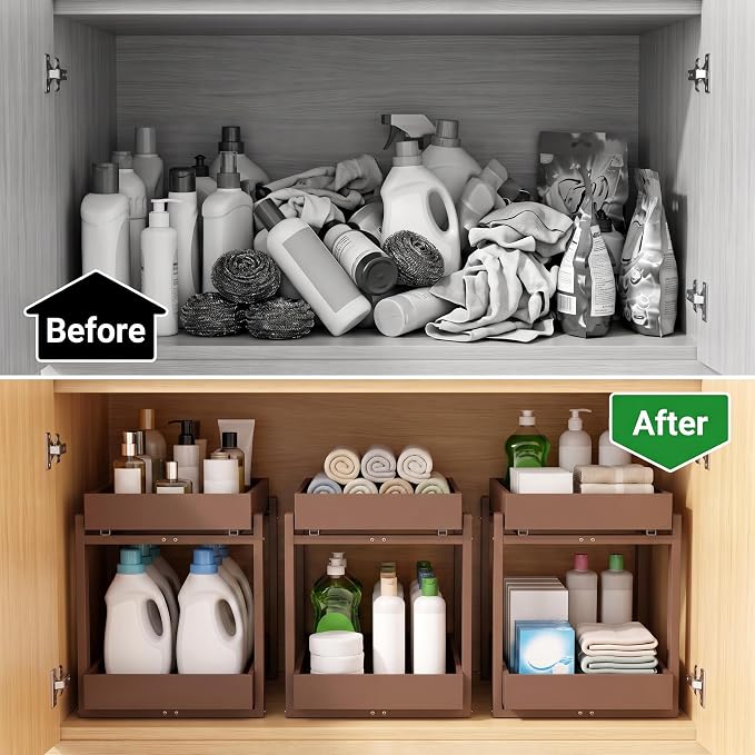 MHXW SXPN Bamboo Under Sink Organizer, 2 Pack Pull Out Cabinet Organizer | 2 Tier Vertical Smooth Slide Out Undersink Storage Shelf | Multi-Purpose Organizer Shelves for Kitchen Bathroom Medicine - Image 8