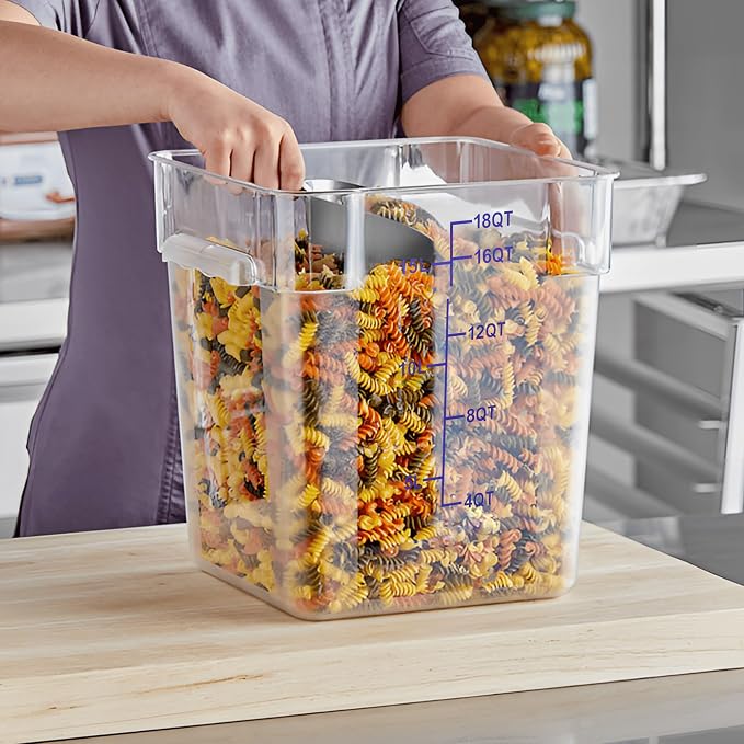 4 Pack 18QT Square Food Storage Containers with Lids | Clear NSF polycarbonate containers with scale, label and measuring cup, stackable for prep, storage, freezer. Dishwasher safe - Image 9