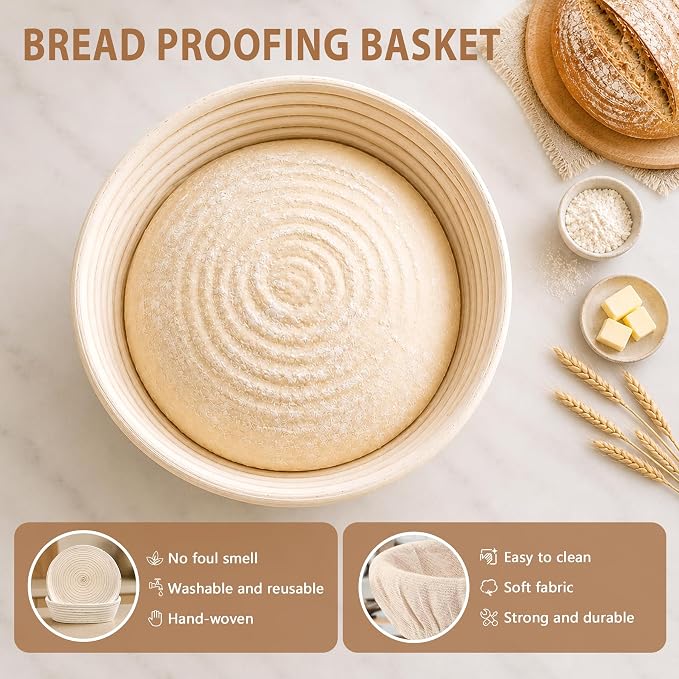PeacePeo Sourdough Starter Kit 27Pcs with Round and Oval Banneton Basket | Handwoven Rattan Baskets with Linen Liners Scoring Tools and Dough Accessories for Beginners, Home Bakers Making Bread - Image 3