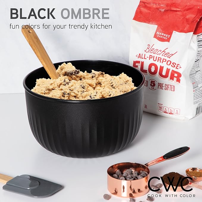 COOK WITH COLOR Prep Bowls with Lids- Wide and Deep Nesting Plastic Small Mixing Bowl Set with Lids, 8 Piece Set - Deep Bowls, Black/White - Image 3