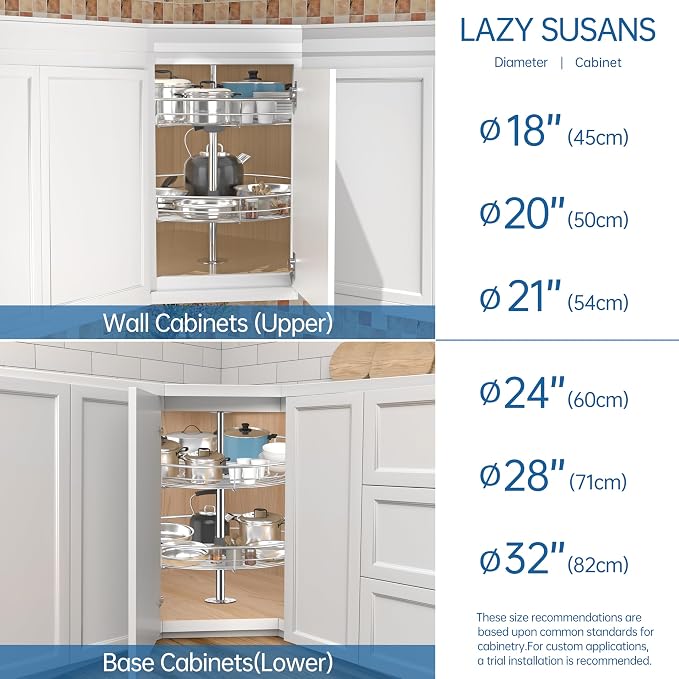 32 1/4" Chrome Corner Cabinet Lazy Susan, Full Circle Corner Cabinet Lazy Susan Replacement Shelves, Minimum Cabinet Size 36 inches, Rotating Rack for Corner Base Kitchen - Image 4