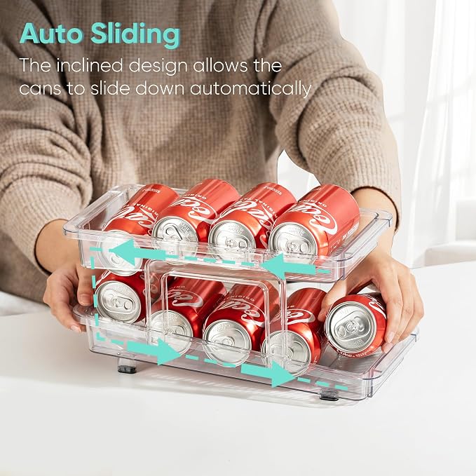 VUSIGN Expandable Soda Can Organizer 2 Pack, Adjustable Width Can Dispenser for Refrigerator 6.1''-9.38'' W, Drink Organizer for Fridge, Can Holder for Standard and Tall Can, Clear - Image 3