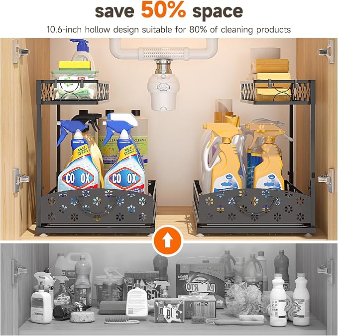 2-Pack 2-Tier Height Adjustable Under Sink Organizer & Storage | Multi-purpose storage for kitchen & bathroom cabinet. Extra Large metal shelf, height adjustable design for space-saving. - Image 4