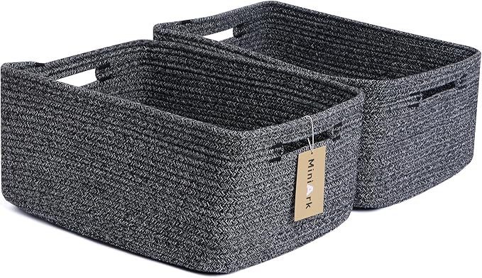 MiniArk Large Storage Baskets for Shelves, 17 x 13 x 7.5” Closet Organizers Bins for Clothes Blanket Towels, Baby Nursery, Toy Baskets Box, Woven Rope Baskets, 2 Packs Dark Gray by MiniArkStorageBasketsHome