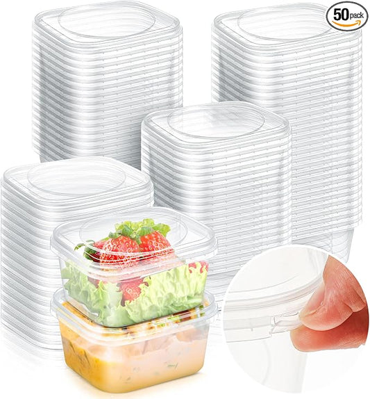 50 Pack 28 oz Deli Containers with Lids, Tamper Proof Leak Resistant Clear Plastic Food Storage Containers, Airtight Meal Prep Container for Soup Salad Tiramisu, Microwave & Dishwasher Safe by Yiyiring