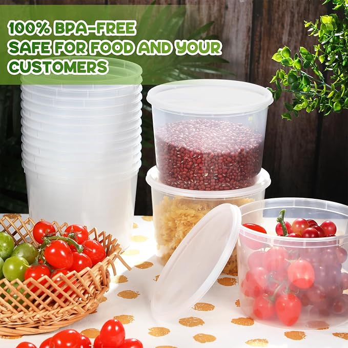 Skylety 60 Sets Plastic Deli Containers with Lids Food Storage Containers Soup Cups, Leakproof, Microwavable, Reusable for Restaurant, Cafe, Freezer and Catering (64 oz) - Image 5