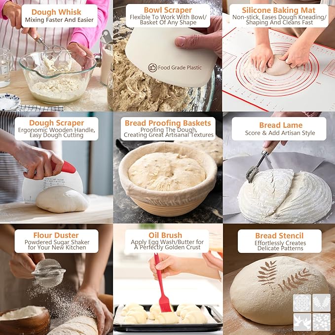 Sourdough Starter Kit with Scale, Banneton Bread Proofing Baskets Set | Complete Sourdough Bread Baking Supplies with Starter Jar, Full Sourdough Bread Making Tool, Gift Set for Bakers Beginner - Image 5