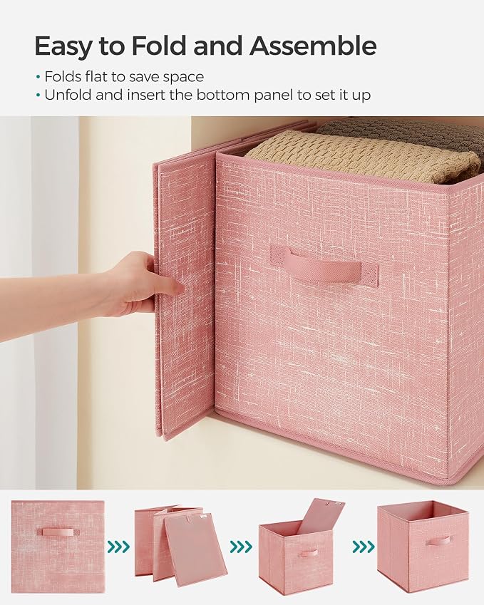 SONGMICS Storage Cubes, 13-Inch Non-Woven Fabric Bins with Double Handles, Set of 6, Closet Organizers for Shelves, Foldable, for Clothes, Jelly Pink UROB033R01 - Image 4