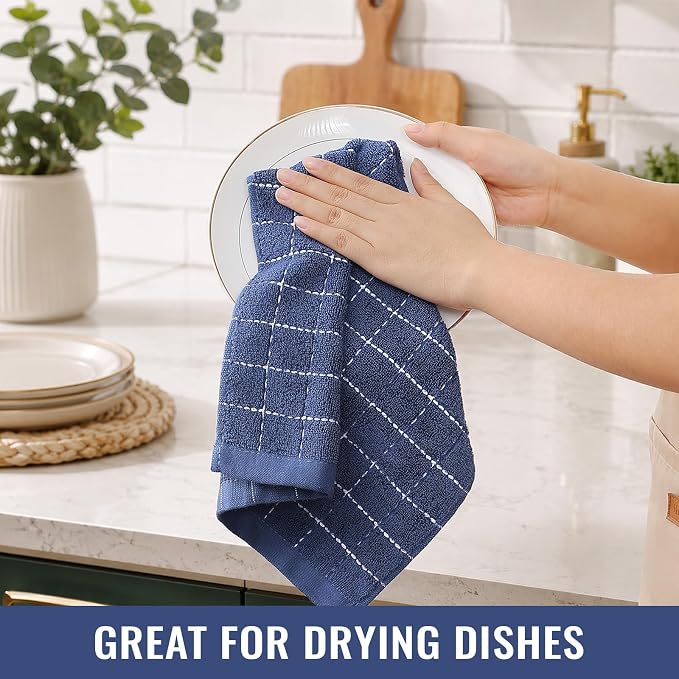 Kitinjoy 100% Cotton Terry Kitchen Dish Cloths, 12”x 12”, 8-Pack, Navy Blue | Ultra Soft and Absorbent Dish Towels for Kitchen, Suitable for Drying and Washing Dishes - Image 5
