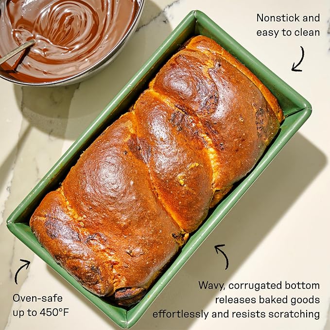 Great Jones Nonstick and Non Toxic Loaf Pan - 8.5 x 4.5 (Broccoli) | Green Heavy-Duty Aluminized Steel Bread Pan | Ridged Bottom for Easy Release, Oven-Safe 450°F, Dishwasher-Friendly - Image 3