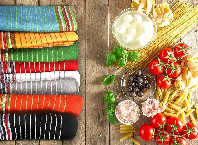 Urban Villa Kitchen Towels 100% Cotton Dish Towels for Kitchen(Set of 8)20”x30” Dish Cloths Highly Absorbent Kitchen Linen Set with Hanging Loop Perfect for Drying Dishes Cleaning Towels -Multicolor - Image 4