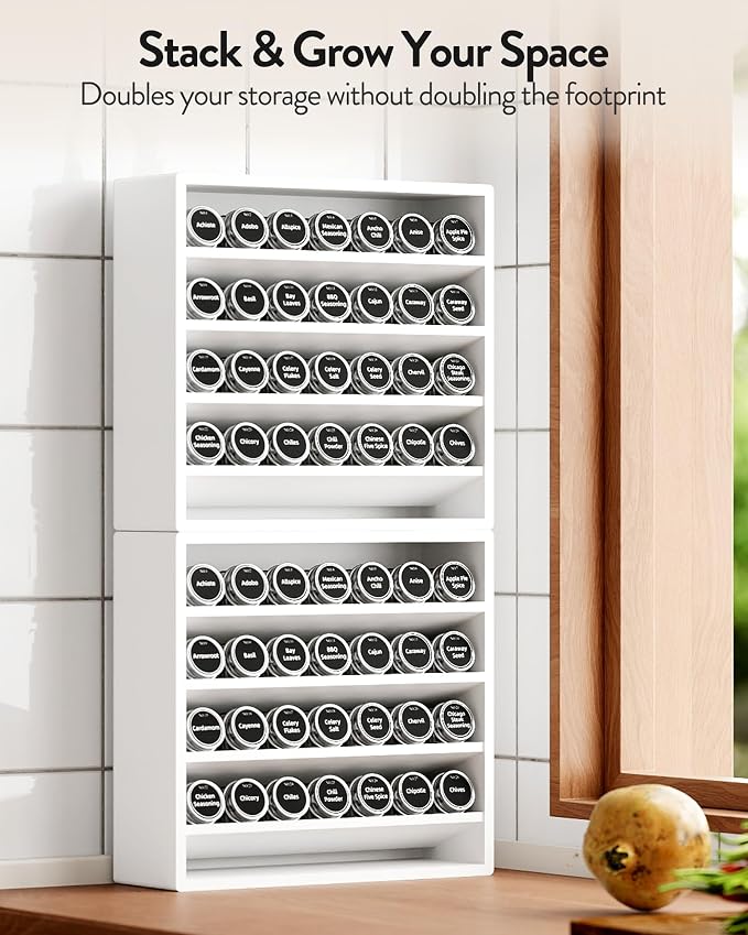 Orimade 4 Tier Spice Rack Organizer for Cabinet, Freestanding Bamboo Seasoning Rack for Countertop, Cupboard, Pantry, Kitchen, 13.18 x 4.13 x 12.2 inches(Spice Jars Not Included), White - Image 3