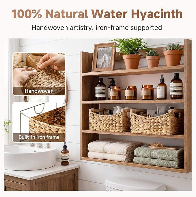 StorageWorks Wicker Baskets with Handles, Woven Baskets for Storage, 2-Pack | Water Hyacinth Storage Baskets for Organizing, Pantry Storage Bins, Baskets for Pantry, Wicker Storage Basket, 13" x 8¼" x 7" - Image 4