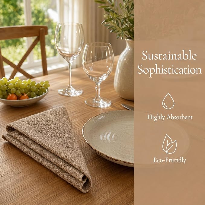 17x17 Solid Brown Cloth Napkins Set of 6 Washable Rustic Decor | Cozy up your dining room. These 17x17 reusable brown linen napkins bring a warm, earthy feel to daily family dinners. - Image 3