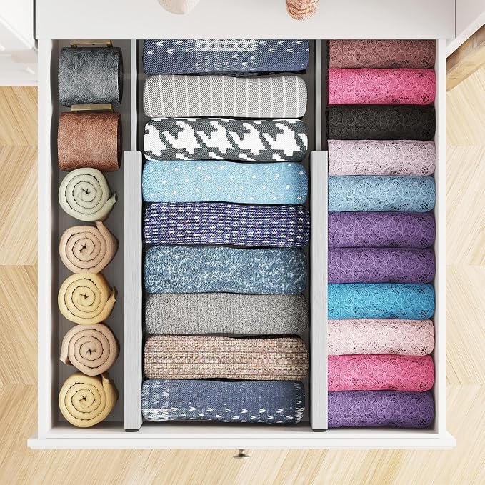 SpaceAid Bamboo 4 Pack Dresser Drawer Dividers, 4.65“ High Adjustable 12.5“-17” Drawer Organizers, Expandable Organization for Clothing, Clothes, Dressers, Gray - Image 4