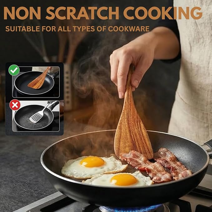 DADU BADU Teak Wooden Utensil Set of 10 – Non-Toxic Cooking Spoons & Spatulas for Nonstick Pans – Includes Pasta Spoon, Ladle, Skimmer – Premium Wood Kitchen Gift Set with Holder | Non-Toxic Cooking Spoons & Spatulas, for Nonstick Pans, Includes Pasta ... - Image 7