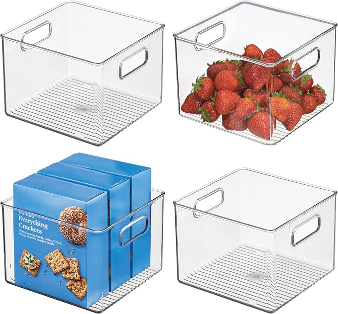 iDesign Clear Plastic Storage Bins, 4-Pack | For Kitchen Pantry and Fridge, For Cabinets and Shelves by iDesign