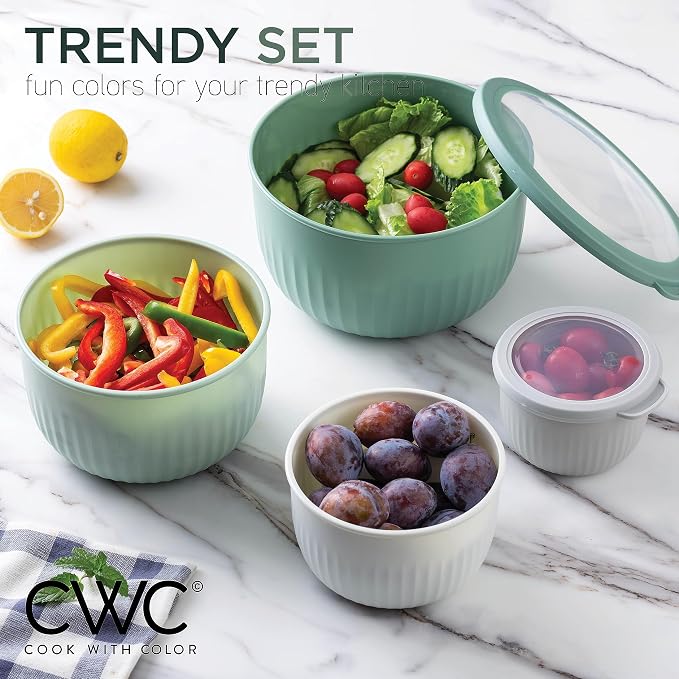 COOK WITH COLOR Prep Bowls with Lids- Wide and Deep Nesting Plastic Small Mixing Bowl Set with Lids, 12 Piece Set - Deep Bowls, Sage - Image 6