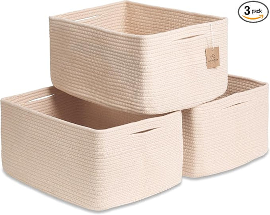 NaturalCozy Storage Baskets 16.8”x13”x7.6” Cotton Rope Woven Baskets for Organizing 3-Pack | Toy Storage Bins | Basket for Shelves, Laundry, Blanket, Clothes, Closet, Kitchen, Bathroom, Gifts by NaturalCozy