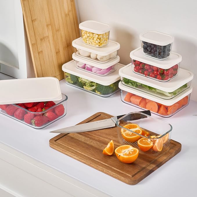 Glass Food Storage Containers with Lids — 6 Piece — 26.5 oz & 40.57 oz Glass with BPA-Free Leakproof Stackable Lids — Microwave, Oven & Dishwasher Safe — Ideal for Meal Prep & More - Vanilla Mist - Image 9