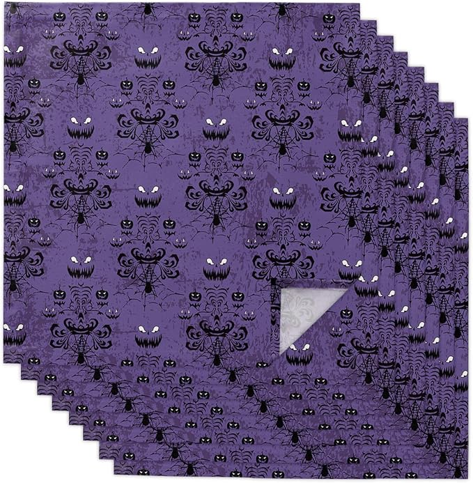 Kitchen Cloth Napkins 8 Pack, Halloween Haunted Ghost House Mansion Spider Dinner Napkins Soft Table Napkin for Family Dinners Cocktail Parties Wedding, Washable & Reusable 20" x 20" by EwdeWwo