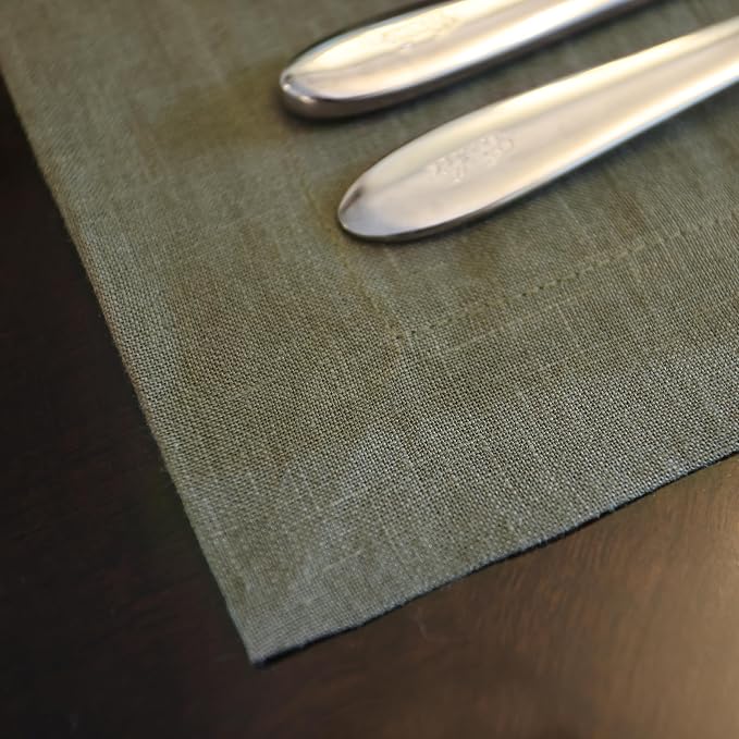 KNOKNO Home Pure Hemp Placemats 18 x 18 Inch Set of 4 Handcrafted with Mitered Corners Natural Fabric,Machine Washable Table Mats for Dining Tables (Moss Green, Napkins | Set of 4) - Image 9