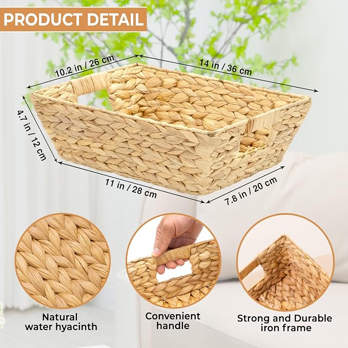 M4DECOR Set of 12 Water Hyacinth Wicker Storage Baskets for Shelves – Woven Snack Baskets for Organizing Pantry, Closet – Natural Storage Bins with Handles (12 Packs) - Image 2