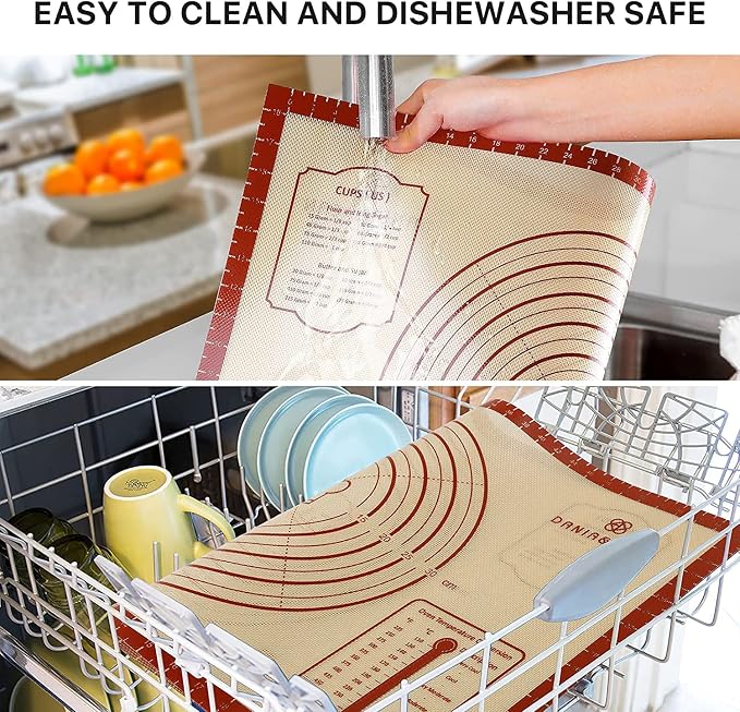 DANIA & DEAN 2 Pack 26"x16" & 11"x16" Extra Thick Silicone Baking Mat Set | Non-Slip & Non-Stick Mat with Measurements, for Pastry, Dough Rolling, Pizza, Sourdough, Counter & Reusable Oven Baking Sheet - Image 6