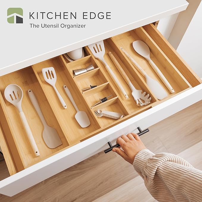 Utensil & Junk Drawer Organizer, 16-28 in, Bamboo | Food-safe contract grade, 100% sustainable wood, non-slip, adjustable - Image 2