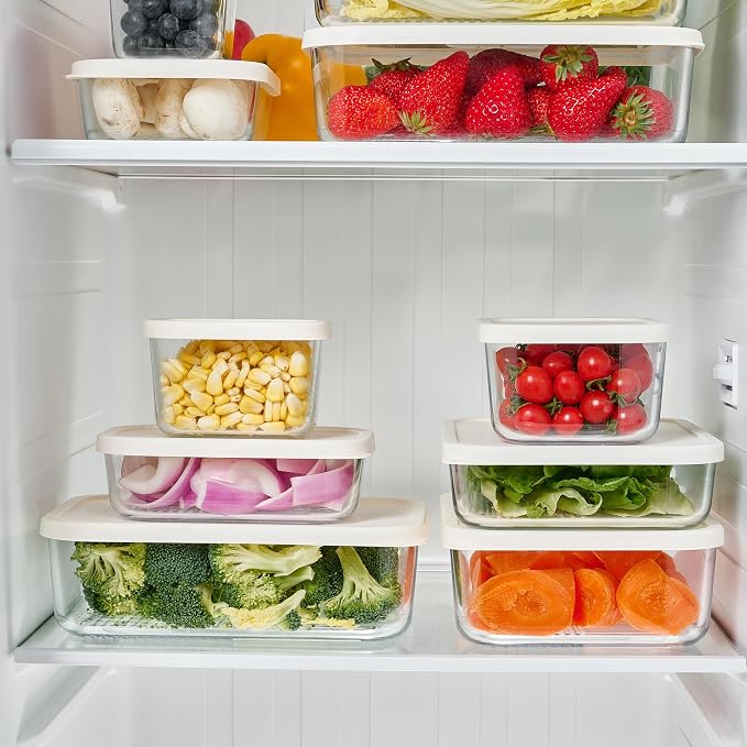 Glass Food Storage Containers with Lids — 8 Piece — 57.5 oz & 40.57 oz Glass with BPA-Free Leakproof Stackable Lids — Microwave, Oven & Dishwasher Safe — Ideal for Meal Prep & More - Vanilla Mist - Image 10