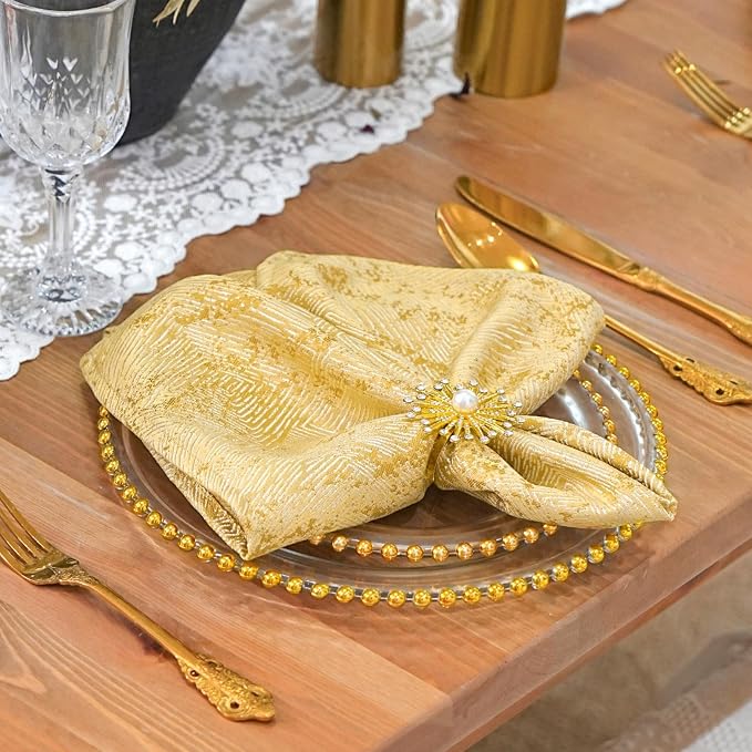 Dinner Cloth Napkins Set of 6, Cotton Polyester Blend Premium Quality, Washable, Soft, Reusable Jacquard Gold Napkins for Wedding, Parties, Thanksgiving, Everyday Use - Gold - Image 4